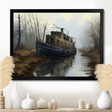 Deserted Fisherman Boat Alone In Misty River - Boat Canvas Wall Art