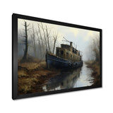 Deserted Fisherman Boat Alone In Misty River - Boat Canvas Wall Art