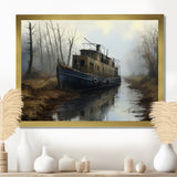 Deserted Fisherman Boat Alone In Misty River - Boat Canvas Wall Art