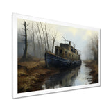 Deserted Fisherman Boat Alone In Misty River - Boat Canvas Wall Art