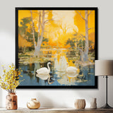 Two Swans In Yellow Autumn Lake - Swans Wall Art Prints