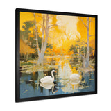 Two Swans In Yellow Autumn Lake - Swans Wall Art Prints