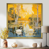 Two Swans In Yellow Autumn Lake - Swans Wall Art Prints