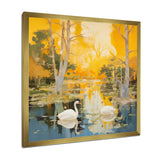 Two Swans In Yellow Autumn Lake - Swans Wall Art Prints