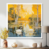 Two Swans In Yellow Autumn Lake - Swans Wall Art Prints