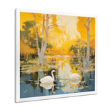 Two Swans In Yellow Autumn Lake - Swans Wall Art Prints