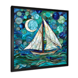 White Sailboat Ocean Sky Circles Of Shades Of Green And Blue - Boat Canvas Wall Art