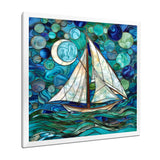 White Sailboat Ocean Sky Circles Of Shades Of Green And Blue - Boat Canvas Wall Art