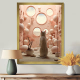 White Cat Pink Futuristic Interior - Cat Framed Canvas Art