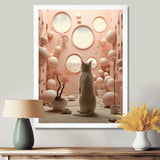 White Cat Pink Futuristic Interior - Cat Framed Canvas Art