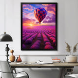 Squared Balloon Flying Over Lavender Fields - Hot Air Balloon Canvas Wall Art