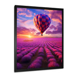 Squared Balloon Flying Over Lavender Fields - Hot Air Balloon Canvas Wall Art