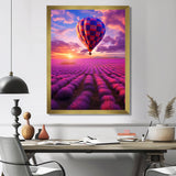 Squared Balloon Flying Over Lavender Fields - Hot Air Balloon Canvas Wall Art