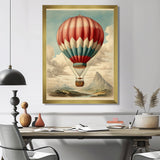 Retro Illustration Balloon Over Mountains - Hot Air Balloon Canvas Wall Art