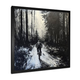 Biking In The Winter Woods Monochrome - Bicycle Canvas Wall Art