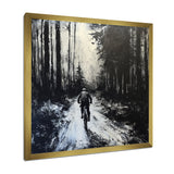 Biking In The Winter Woods Monochrome - Bicycle Canvas Wall Art