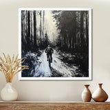 Biking In The Winter Woods Monochrome - Bicycle Canvas Wall Art