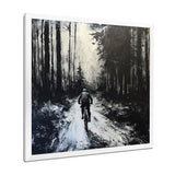 Biking In The Winter Woods Monochrome - Bicycle Canvas Wall Art