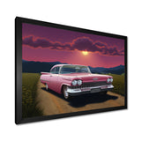 Vintage Pink American Car Purple Sunset - Car Vintage Canvas Wall Art