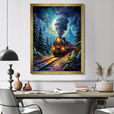 Polar Express Full Moon Mountains Steam - Train Canvas Wall Art