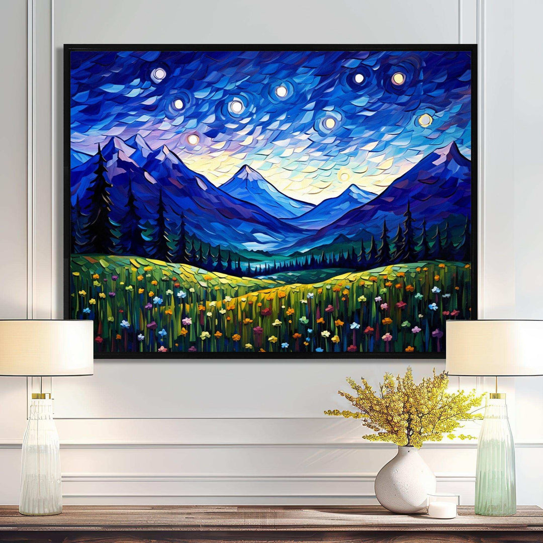 Vangogh Starry Night Over The Mountains - Landscapes Canvas Wall Art