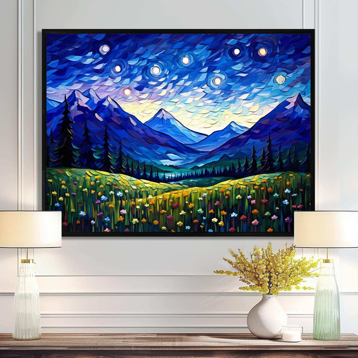 Vangogh Starry Night Over The Mountains - Landscapes Canvas Wall Art