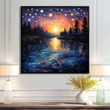 Vangogh Twilight Reflections Pointillism - Landscapes Canvas Wall Art