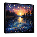 Vangogh Twilight Reflections Pointillism - Landscapes Canvas Wall Art