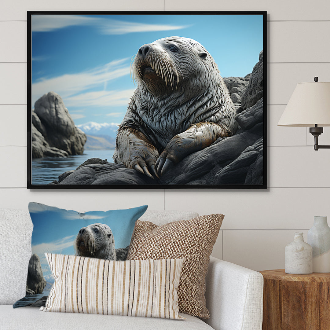 Walrus Coastal Majesty - Walrus Canvas Wall Art