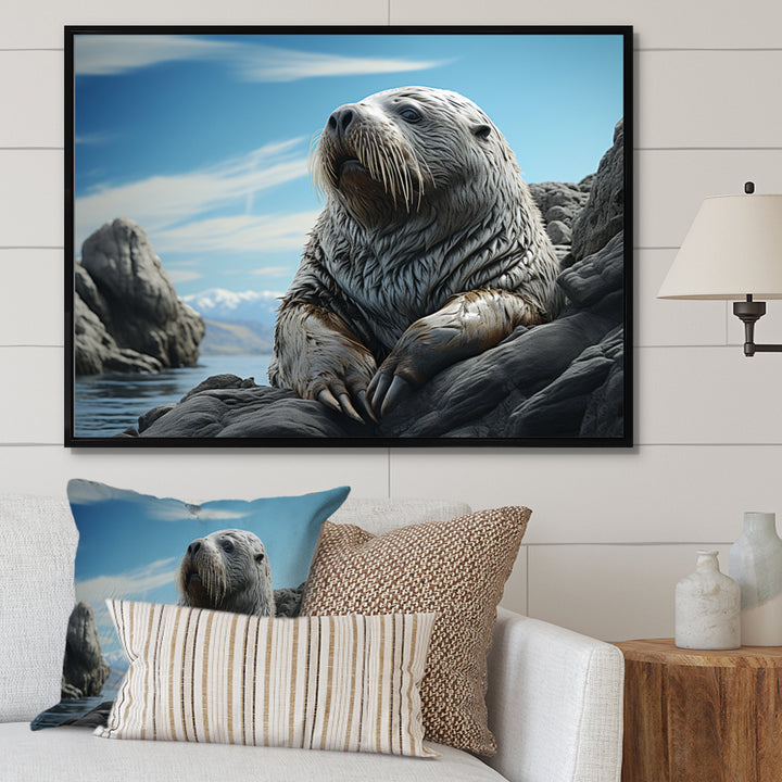 Walrus Coastal Majesty - Walrus Canvas Wall Art