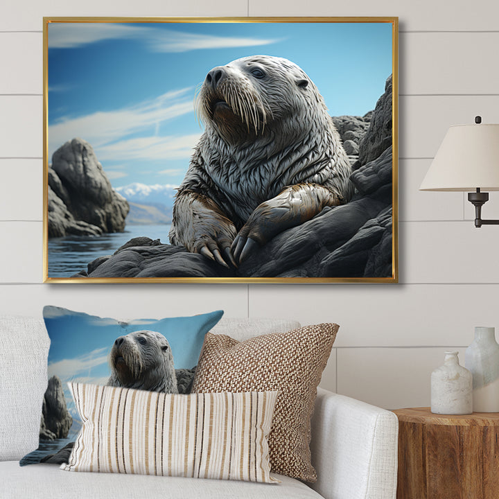 Walrus Coastal Majesty - Walrus Canvas Wall Art