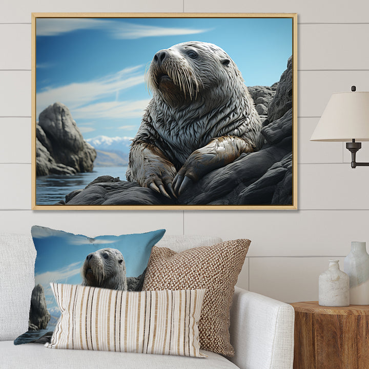 Walrus Coastal Majesty - Walrus Canvas Wall Art