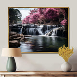 Pink Grey Waterfall Muted Splendor - Landscapes Canvas Wall Art