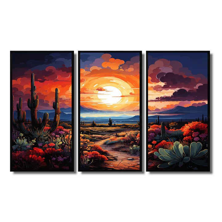 Western Desert Serenade Pointillism Landscape II - Split Panel Canvas Art