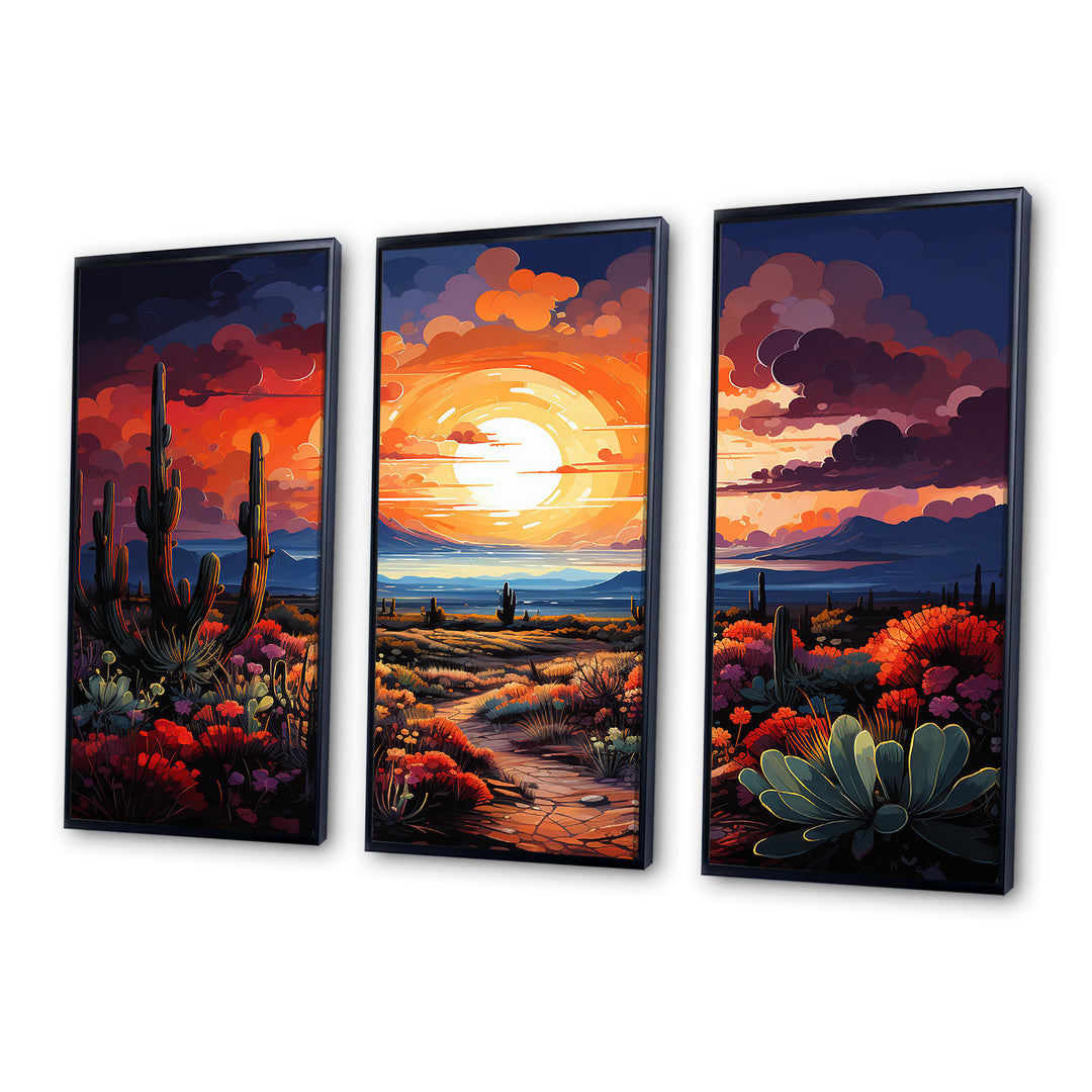 Western Desert Serenade Pointillism Landscape II - Split Panel Canvas Art