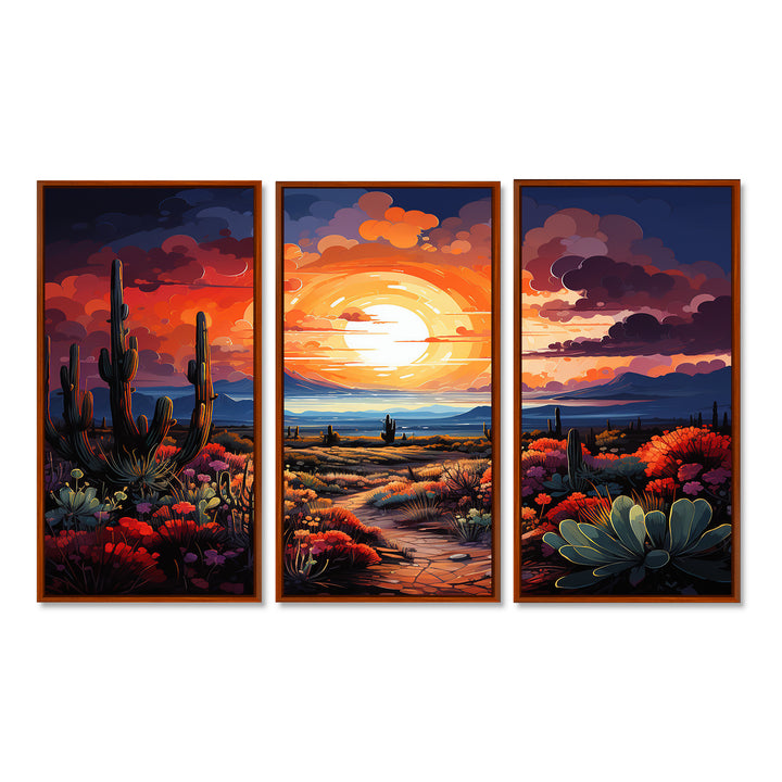 Western Desert Serenade Pointillism Landscape II - Split Panel Canvas Art