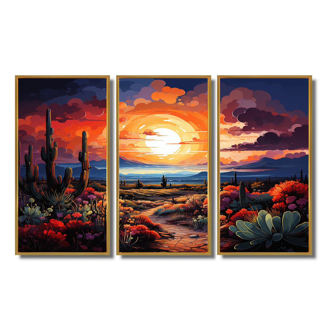 Western Desert Serenade Pointillism Landscape II - Split Panel Canvas Art
