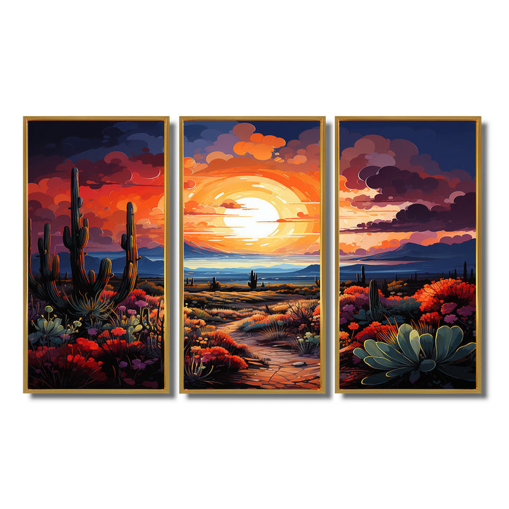 Western Desert Serenade Pointillism Landscape II - Split Panel Canvas Art