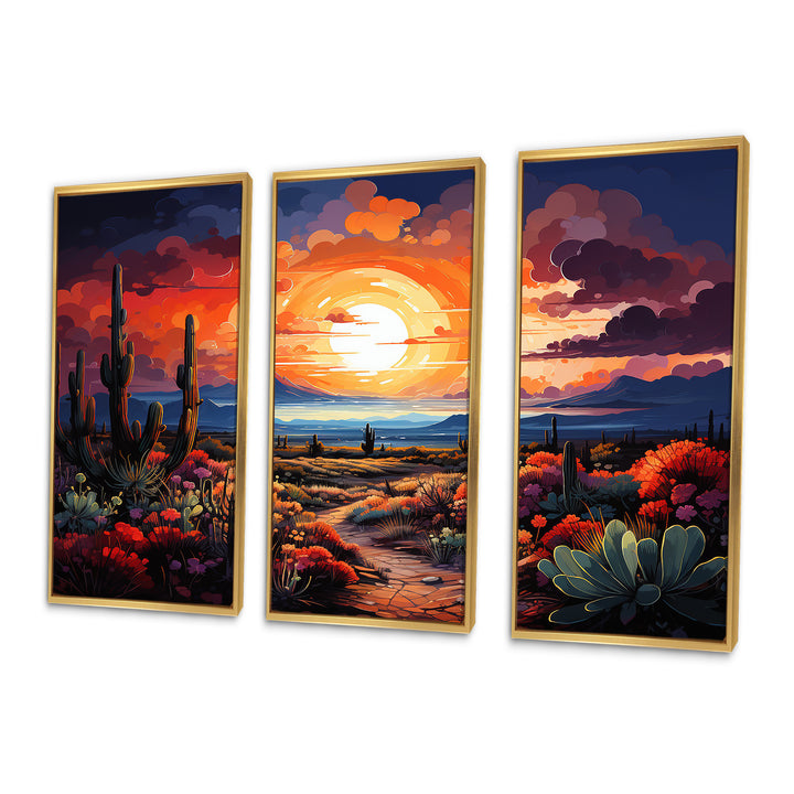 Western Desert Serenade Pointillism Landscape II - Split Panel Canvas Art