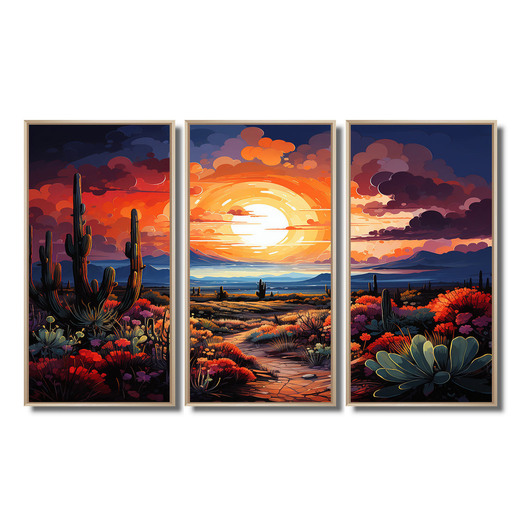 Western Desert Serenade Pointillism Landscape II - Split Panel Canvas Art