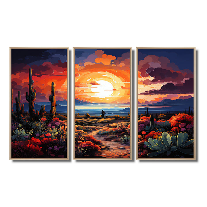 Western Desert Serenade Pointillism Landscape II - Split Panel Canvas Art