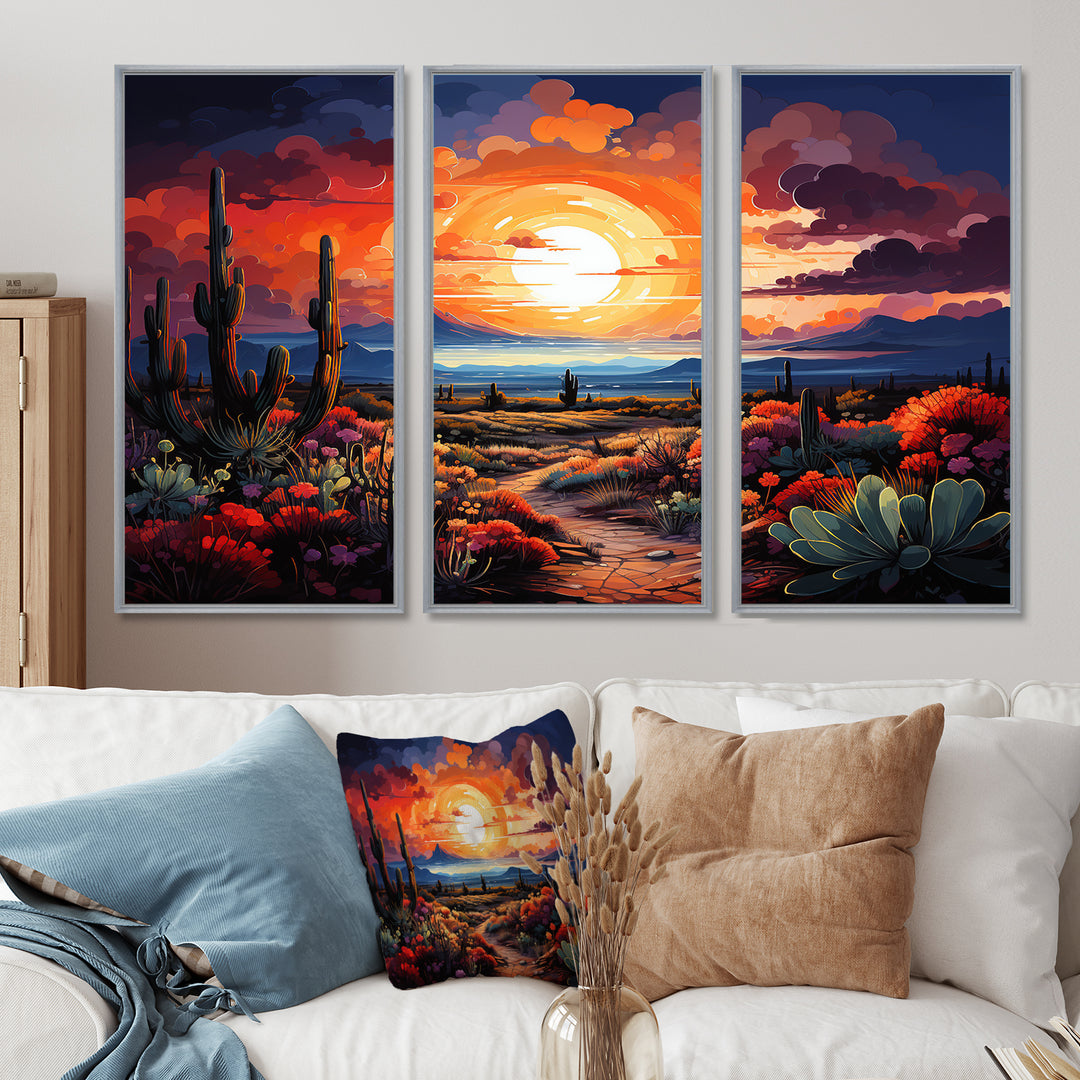 Western Desert Serenade Pointillism Landscape II - Split Panel Canvas Art