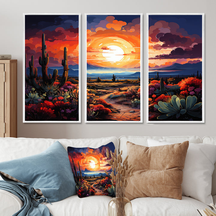 Western Desert Serenade Pointillism Landscape II - Split Panel Canvas Art