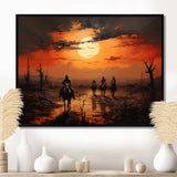 Western Sunset Riders Pointillism Art I - People Canvas Wall Art