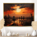 Western Sunset Riders Pointillism Art I - People Canvas Wall Art