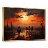 Western Sunset Riders Pointillism Art I - People Canvas Wall Art