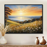 White Green Wildflowers Golden Horizon - Floral Canvas Wall Art