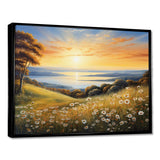 White Green Wildflowers Golden Horizon - Floral Canvas Wall Art