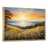 White Green Wildflowers Golden Horizon - Floral Canvas Wall Art