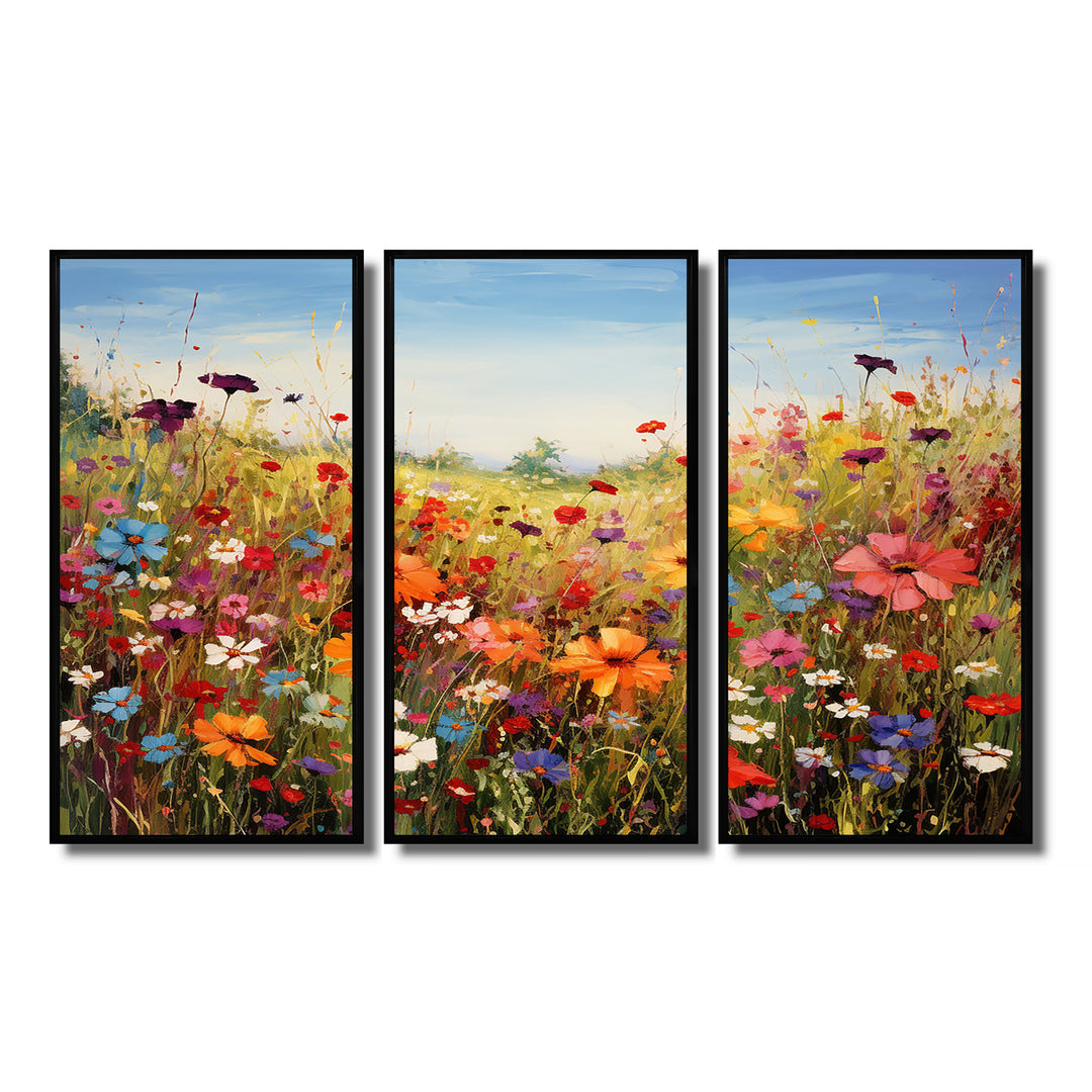 Colorful Wildflowers Meadow Blooms I - Multi-Panels Set of 3